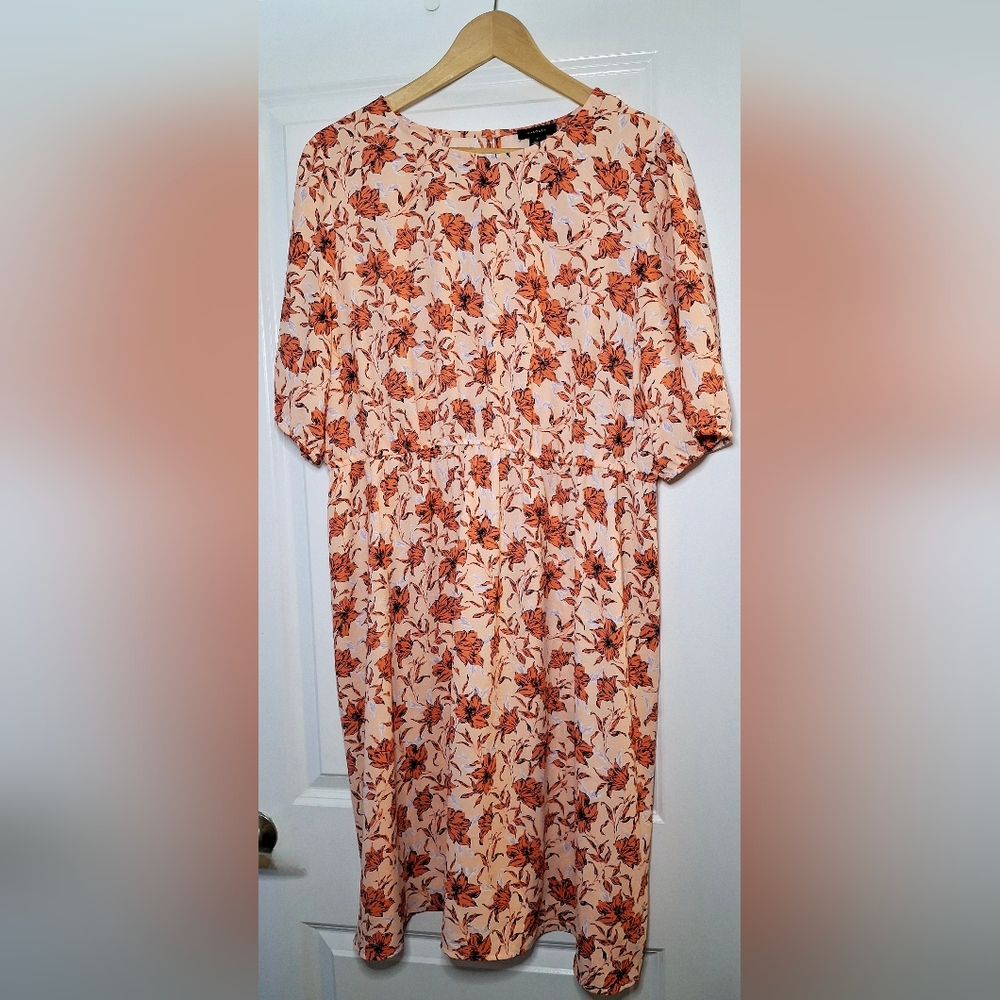 Halogen XL Floral Midi Dress - Peach and Red